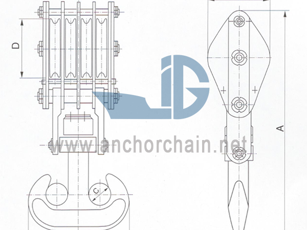 ZHC سری 4 بلوک طناب سیمی برای قلاب دوقلوی کشتی